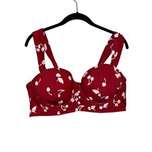 Cherry Print Red Underwire Bikini Top With Adjustable Straps & Back Closure 1X